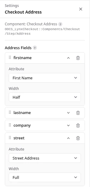 The Address Fields setting of the Checkout Address step