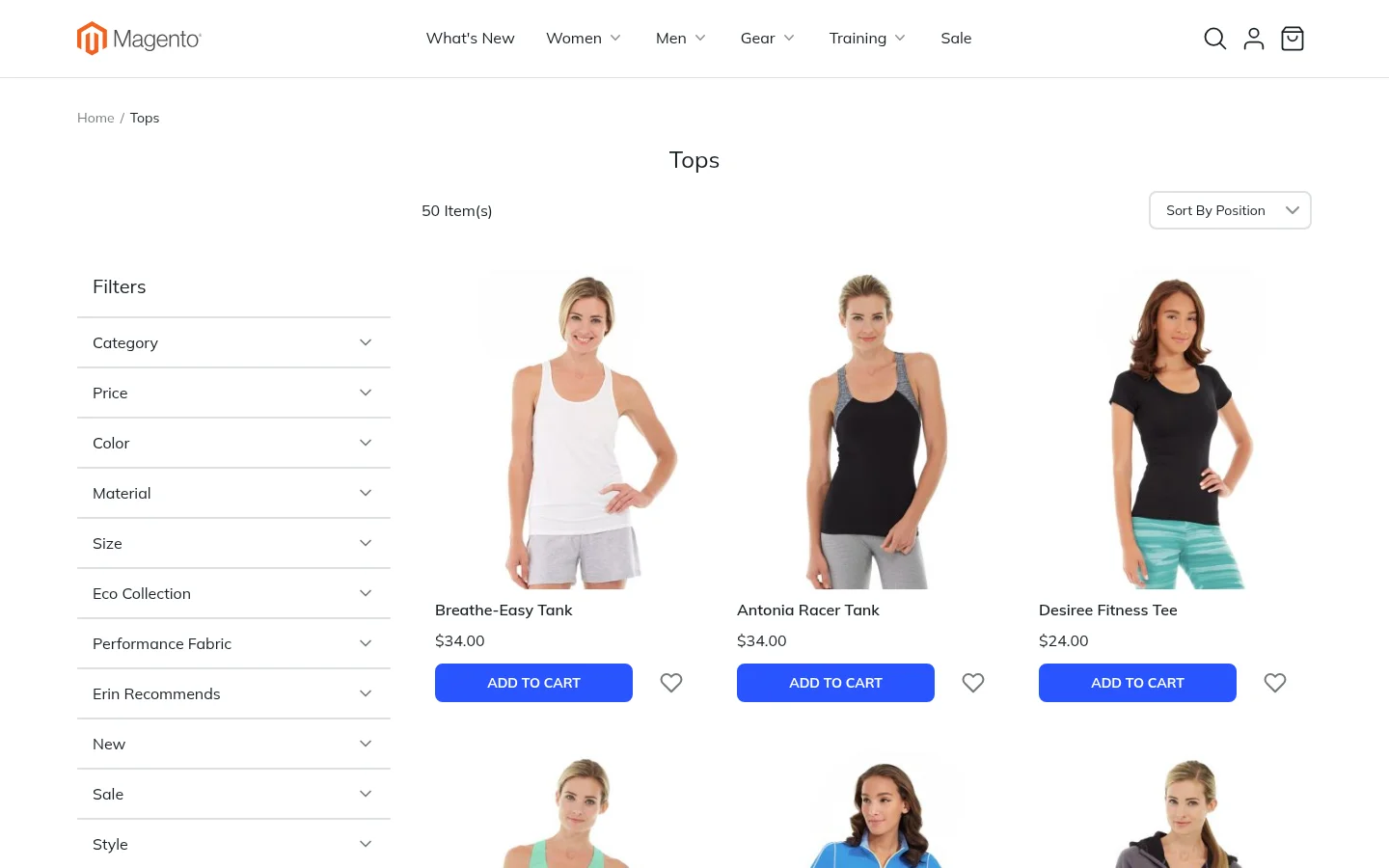 A category page with filters and sorting