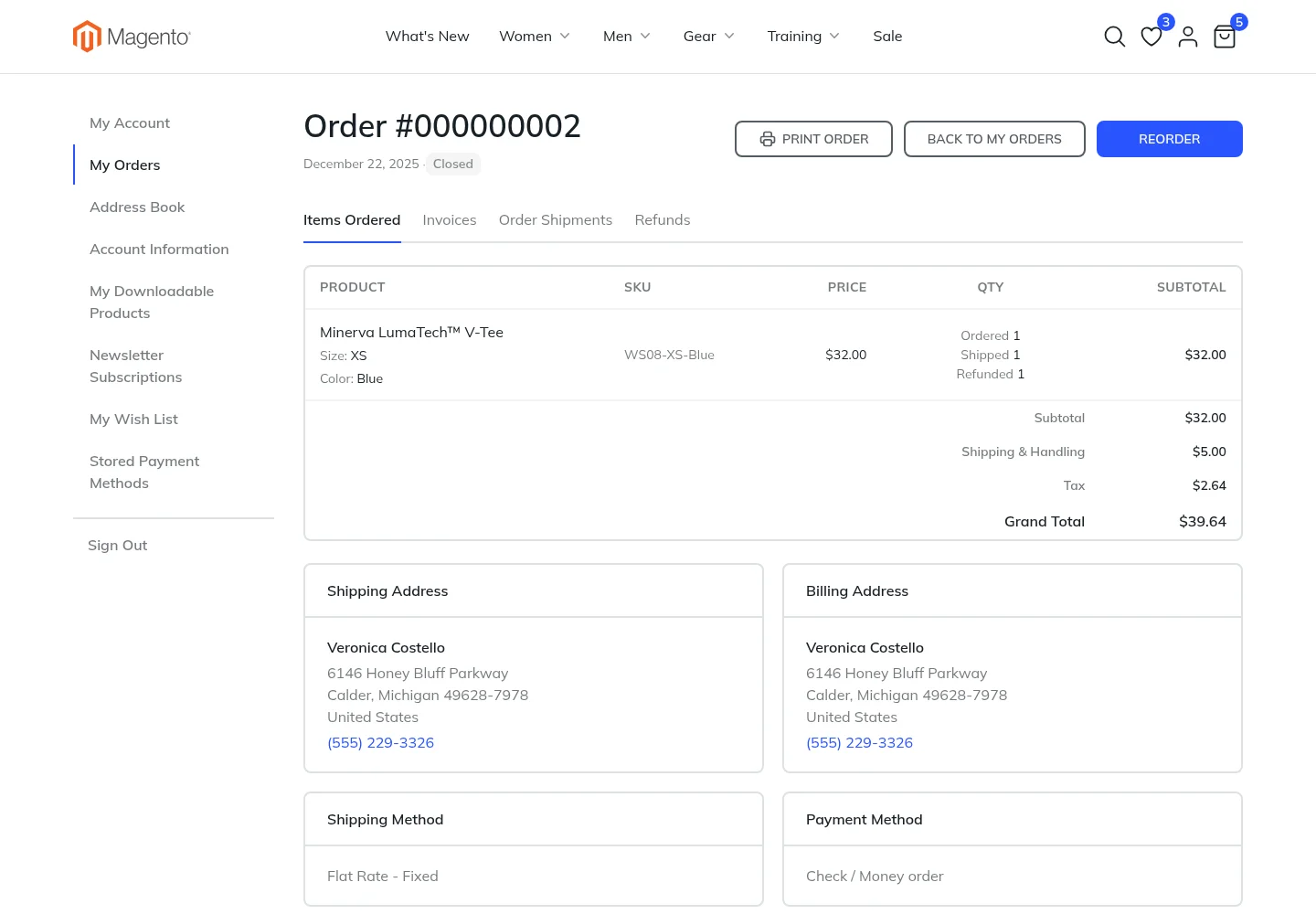 An order with tabs for invoices, shipments and refunds