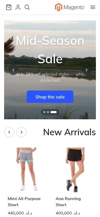 The home page on a phone in an Arabic store view